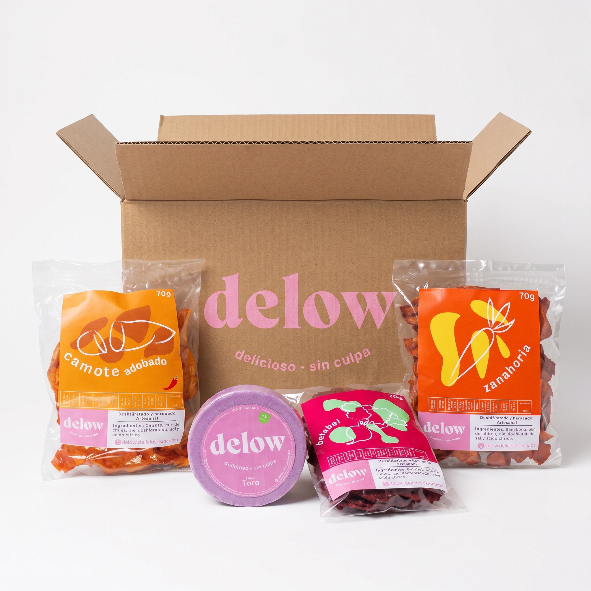 Caja de suscripción delow con chips y obleas